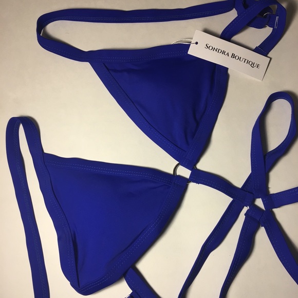 Sexy blue strappy padded swimsuit bikini - Picture 2 of 4